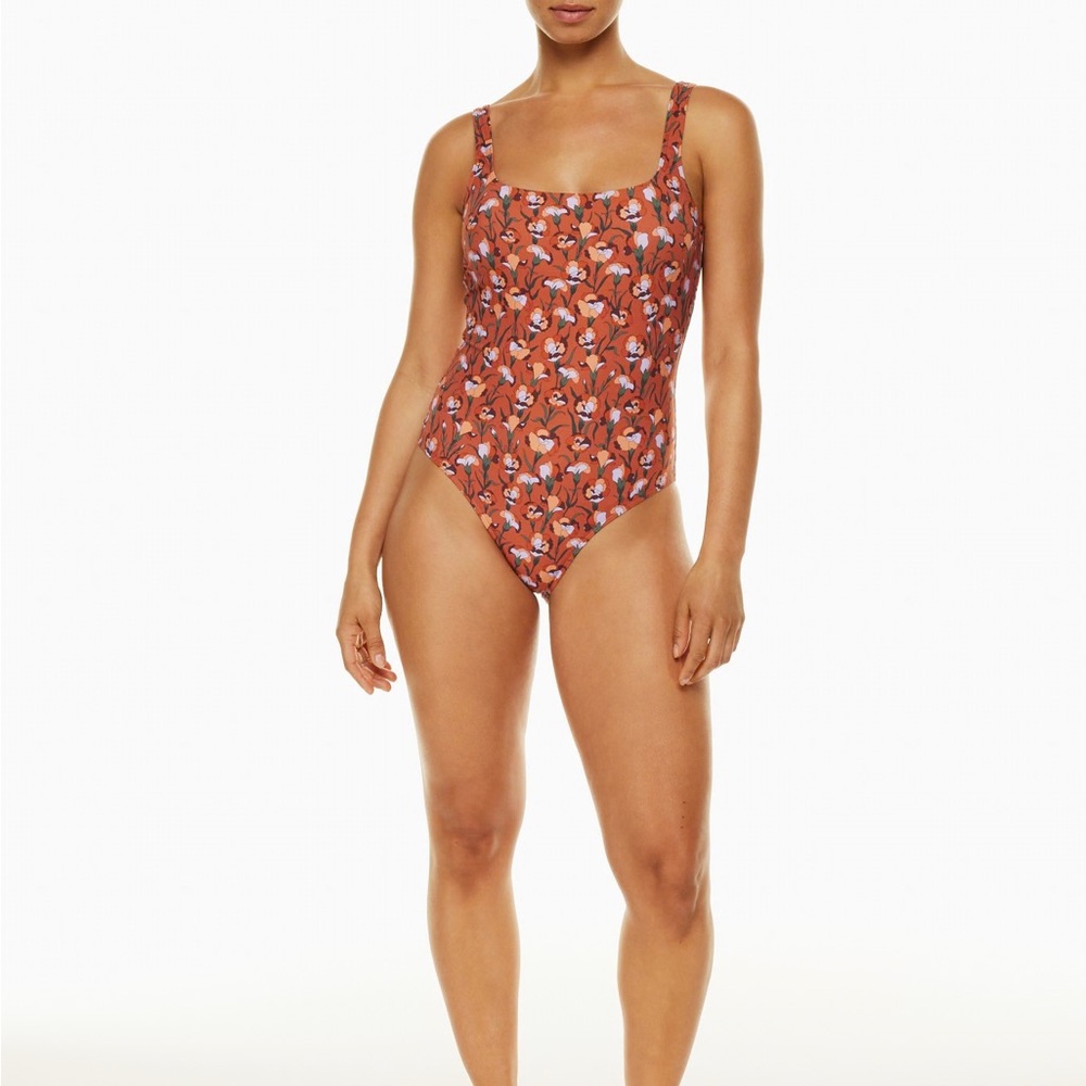 Babaton Rust Floral Square-Neck One-Piece Swimsuit
